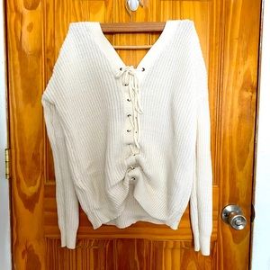 Lace up back v neck sweater
